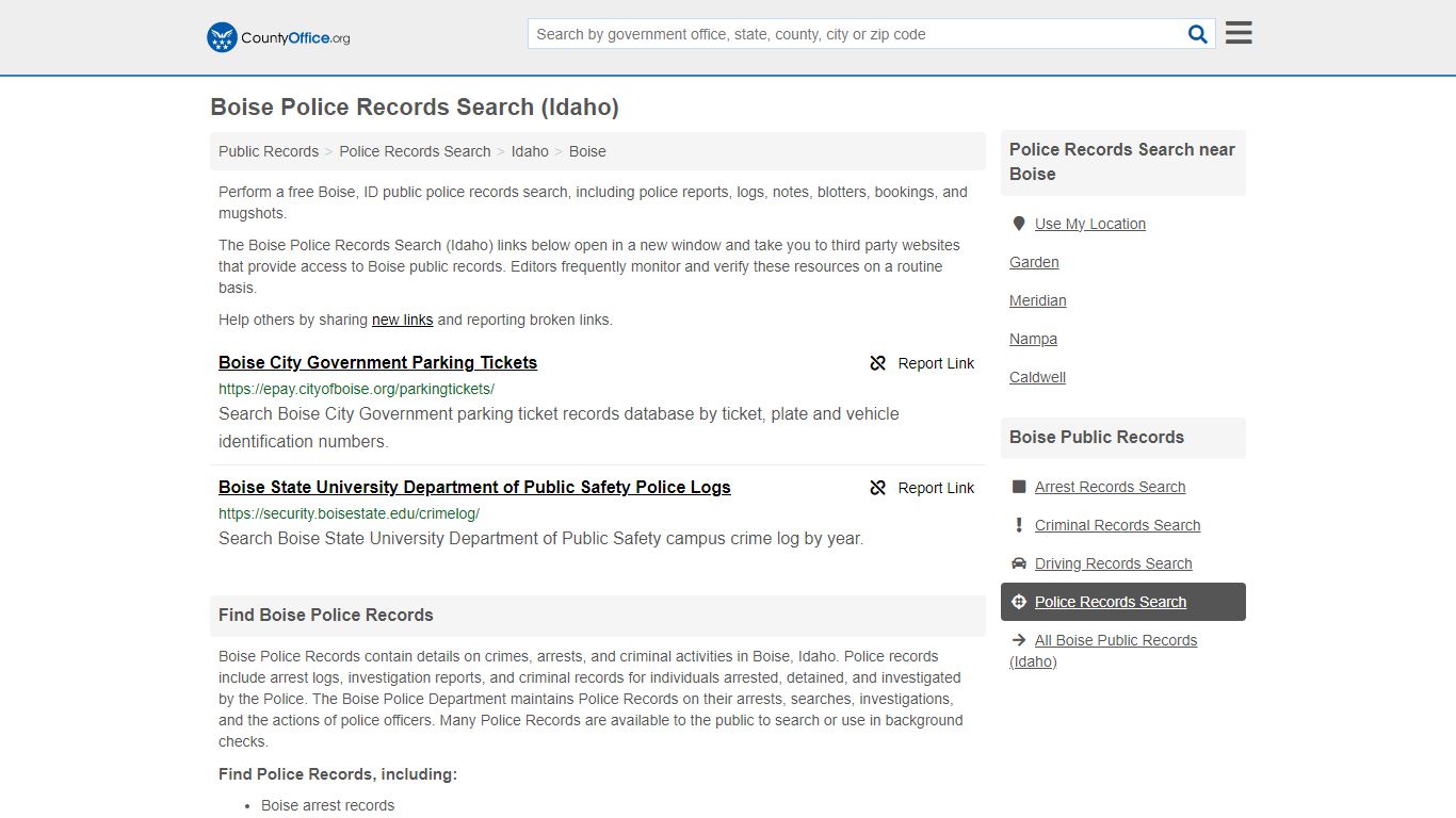 Police Records Search - Boise, ID (Accidents & Arrest Records)